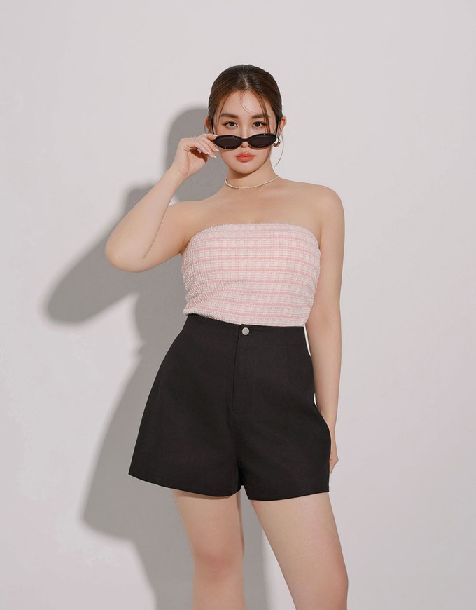 High Waist Hidden Closure Tailored Fit A Line Shorts