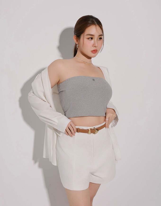 High Waist Hidden Closure Tailored Fit A Line Shorts