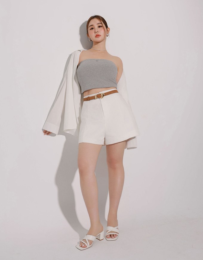 High Waist Hidden Closure Tailored Fit A Line Shorts