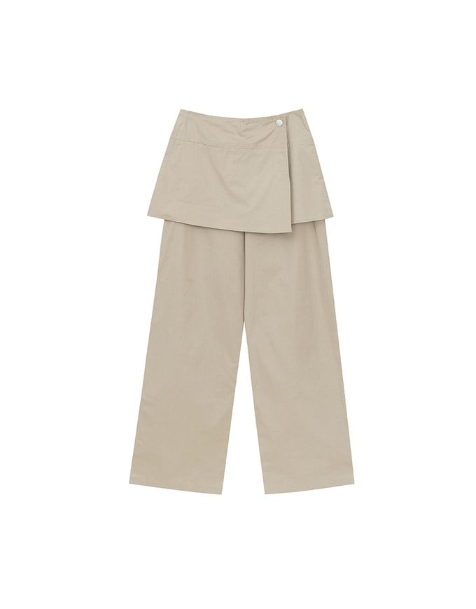 Faux 2 Piece Skirt Overlay Wide Leg Pants
