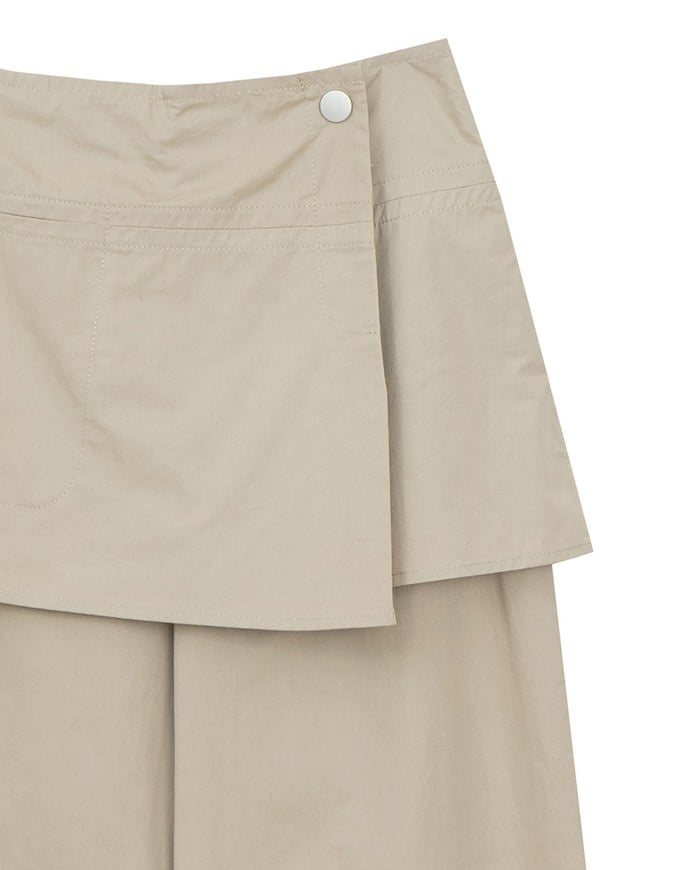 Faux 2 Piece Skirt Overlay Wide Leg Pants
