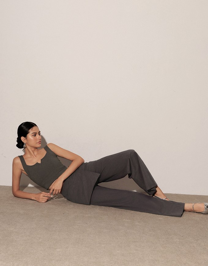 Faux 2 Piece Skirt Overlay Wide Leg Pants