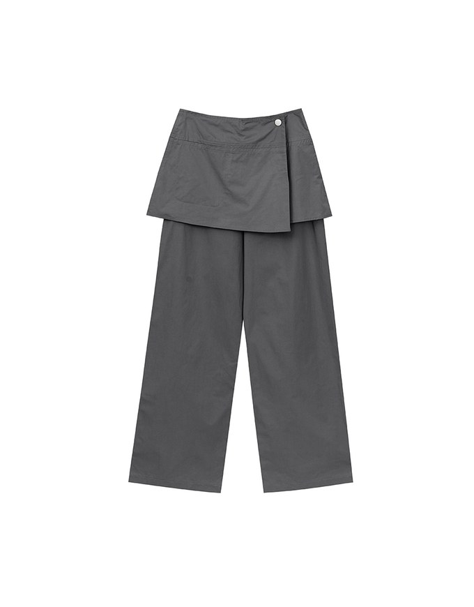 Faux 2 Piece Skirt Overlay Wide Leg Pants