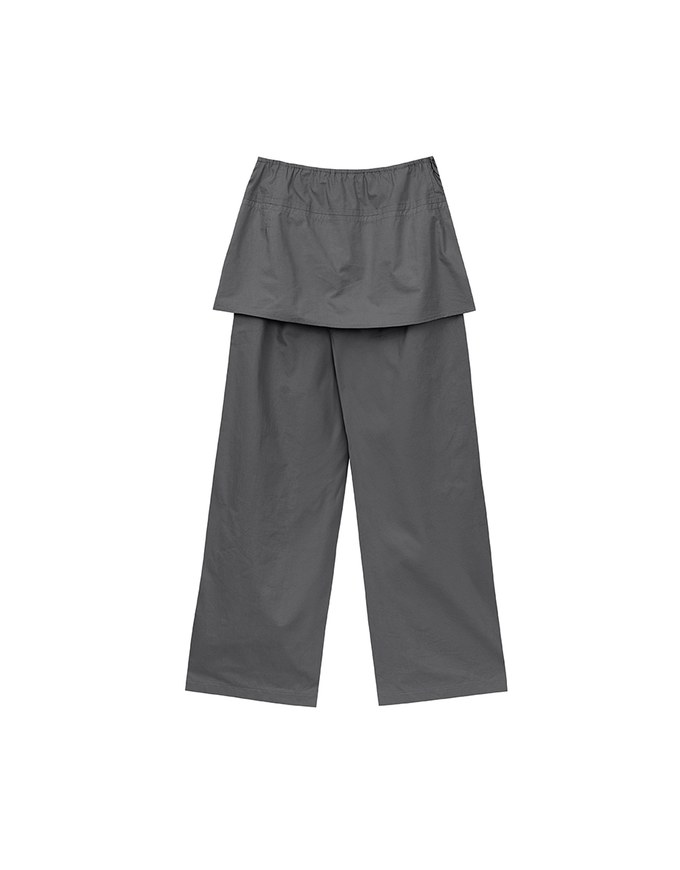 Faux 2 Piece Skirt Overlay Wide Leg Pants