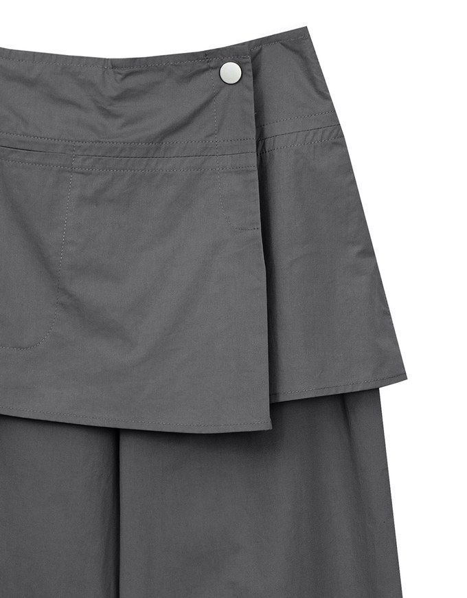 Faux 2 Piece Skirt Overlay Wide Leg Pants