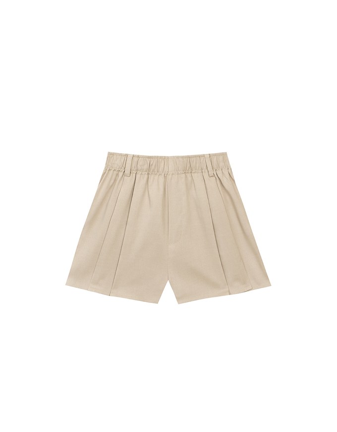 Pleated Front Elastic Waist Tailored Shorts