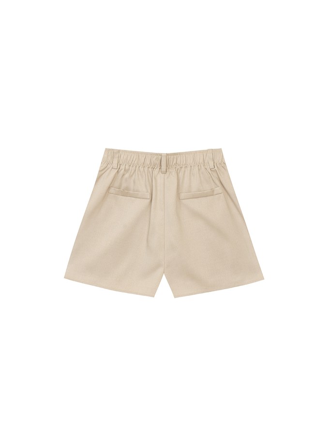 Pleated Front Elastic Waist Tailored Shorts