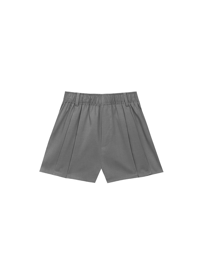 Pleated Front Elastic Waist Tailored Shorts