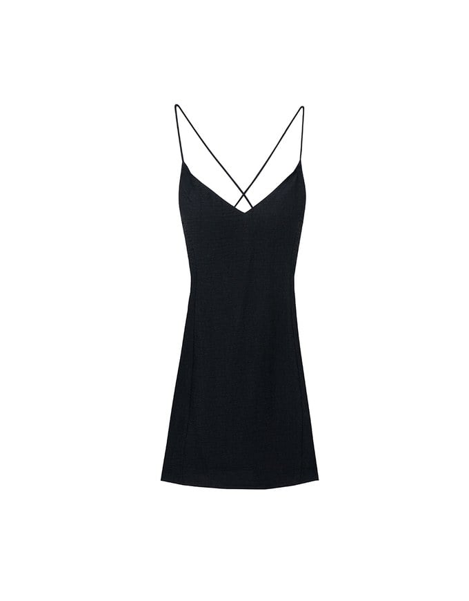 Cooling Fabric Crisscross Tie Back V Neck Spaghetti Strap Padded Mini Dress