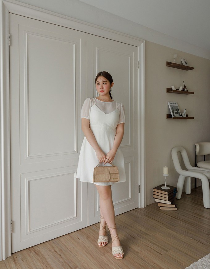Cooling Fabric Crisscross Tie Back V Neck Spaghetti Strap Padded Mini Dress