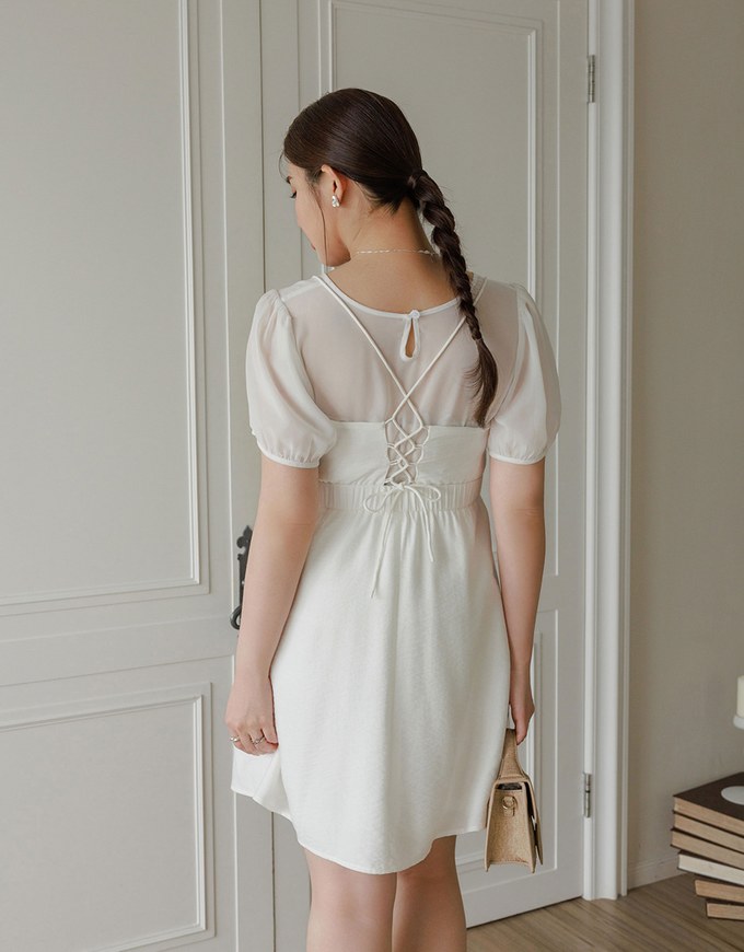 Cooling Fabric Crisscross Tie Back V Neck Spaghetti Strap Padded Mini Dress