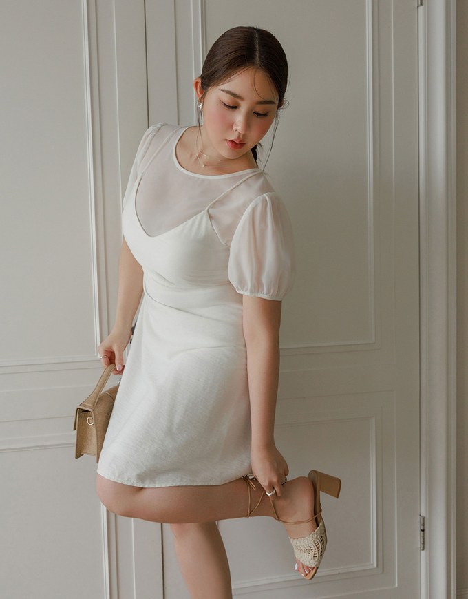 Cooling Fabric Crisscross Tie Back V Neck Spaghetti Strap Padded Mini Dress