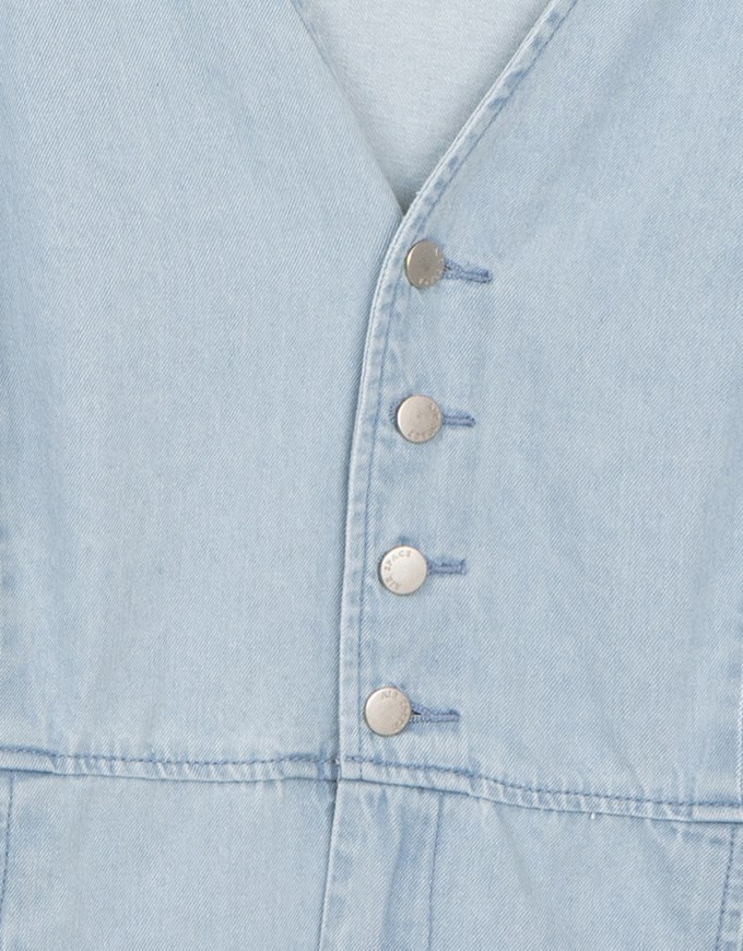 Short Sleeve V Neck Front Button Jeans Denim Mini Dress