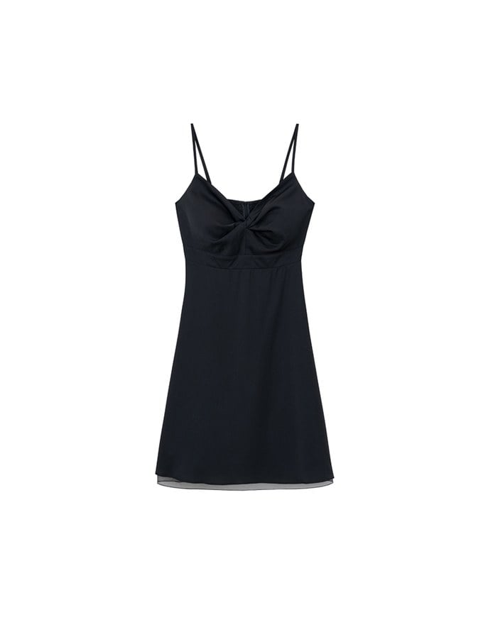 Spaghetti Strap V Neck Twist Detail Flowy Padded Mini Dress
