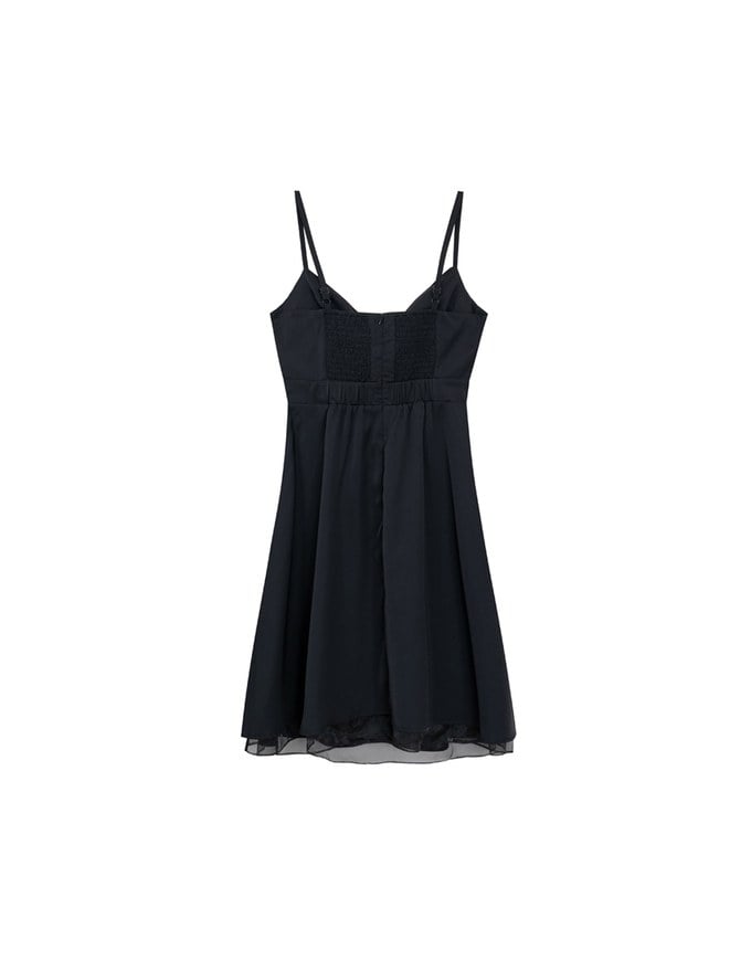 Spaghetti Strap V Neck Twist Detail Flowy Padded Mini Dress
