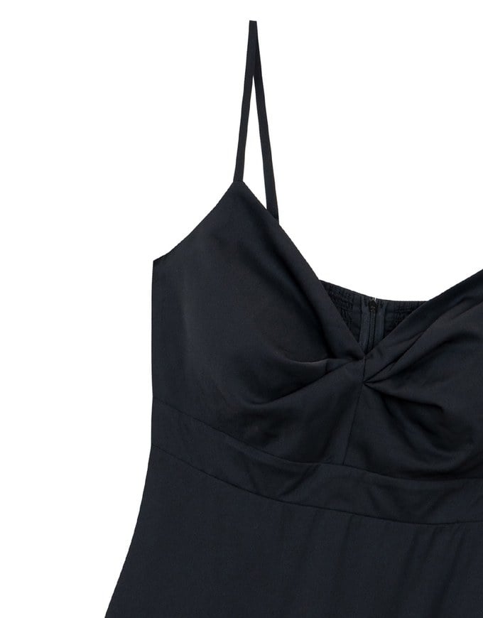 Spaghetti Strap V Neck Twist Detail Flowy Padded Mini Dress