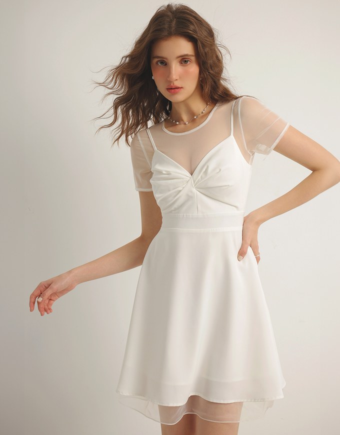 Spaghetti Strap V Neck Twist Detail Flowy Padded Mini Dress