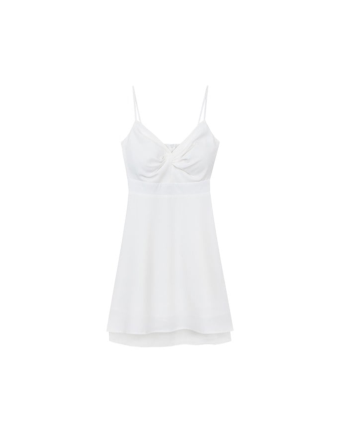 Spaghetti Strap V Neck Twist Detail Flowy Padded Mini Dress