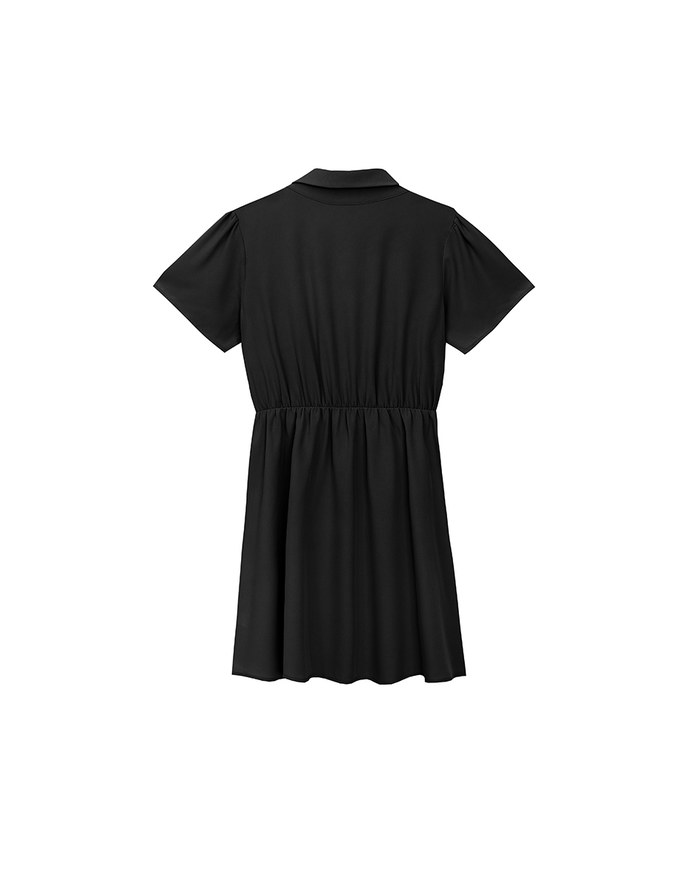Button Up Short Sleeve Collared Shirt Dress with Gold Chain Detail