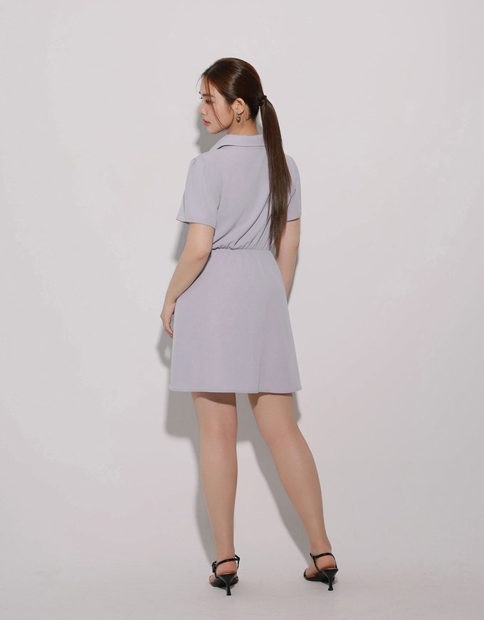 Button Up Short Sleeve Collared Shirt Dress with Gold Chain Detail