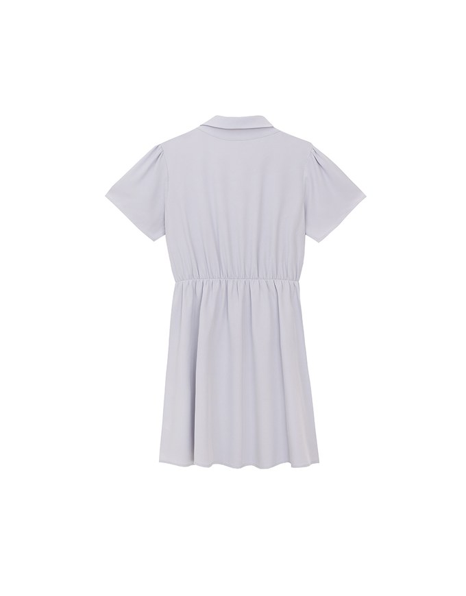 Button Up Short Sleeve Collared Shirt Dress with Gold Chain Detail