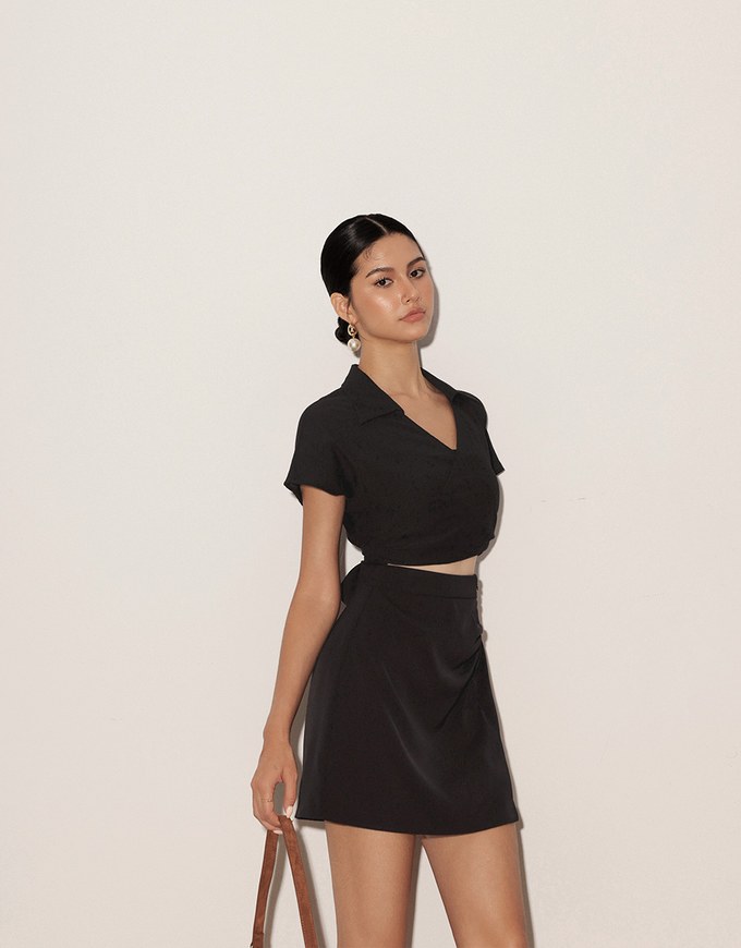 Cross Strap Waist Cut Out Detail Tailored Shirt Dress