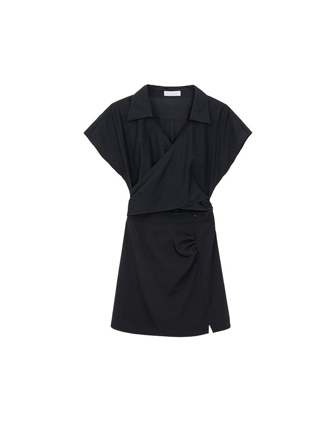 Cross Strap Waist Cut Out Detail Tailored Shirt Dress