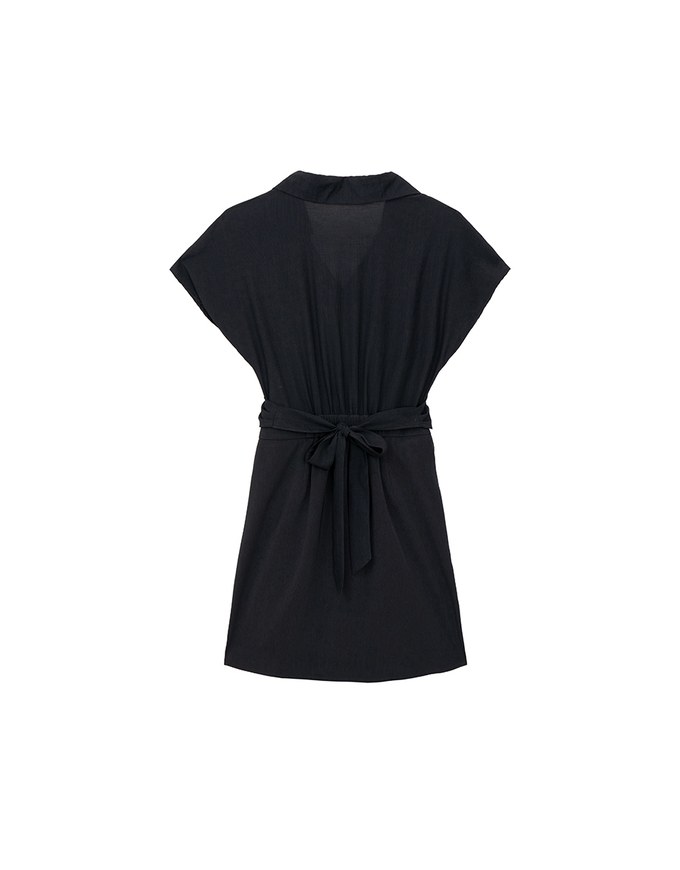 Cross Strap Waist Cut Out Detail Tailored Shirt Dress