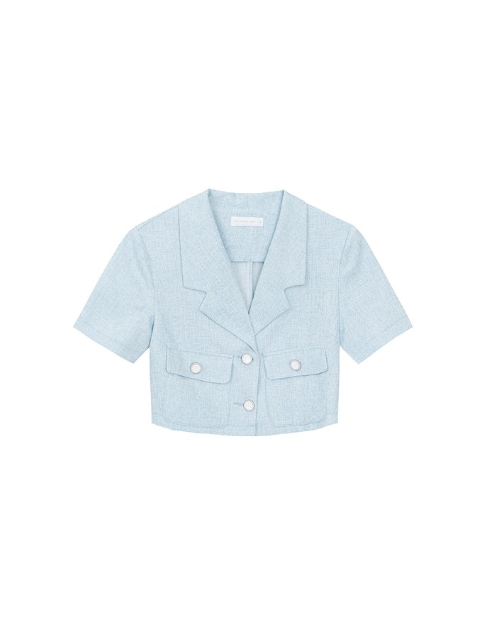 Textured Tweed Double Pocket Cropped Blazer