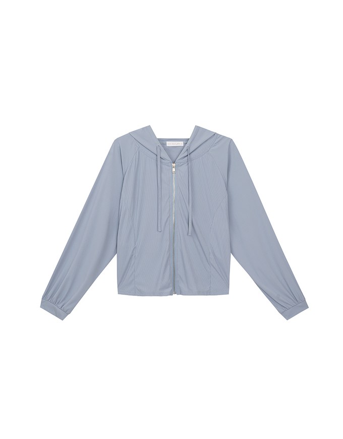 Cooling Fabric Fitted Zip-Up Hooded Jacket with Pockets Detail