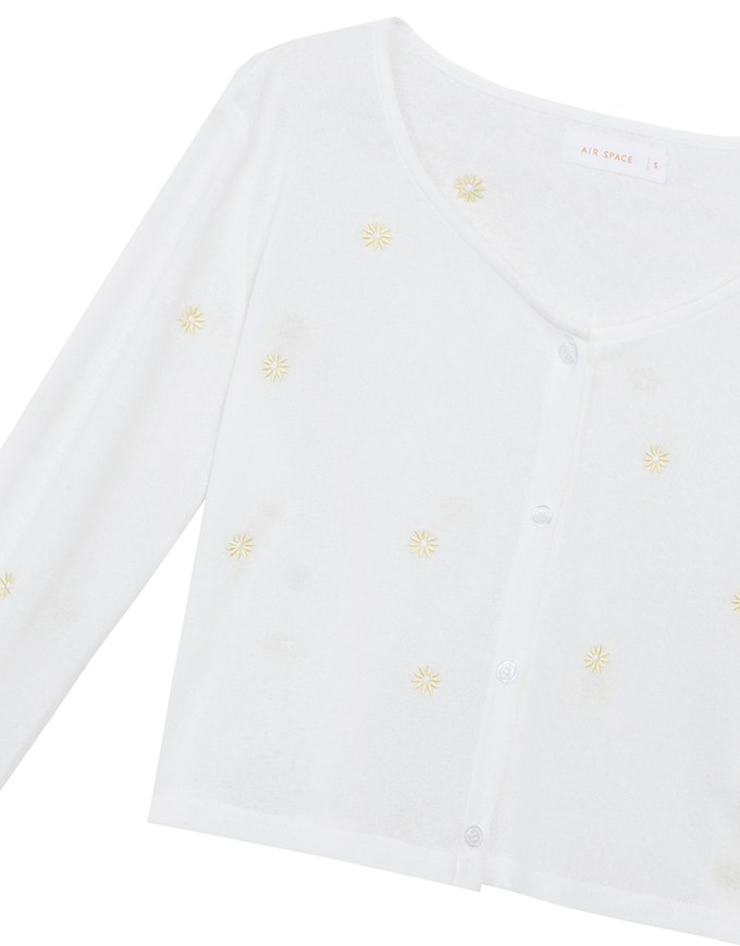 Daisy Embroidery Semi Sheer Button Front Knit Cardigan