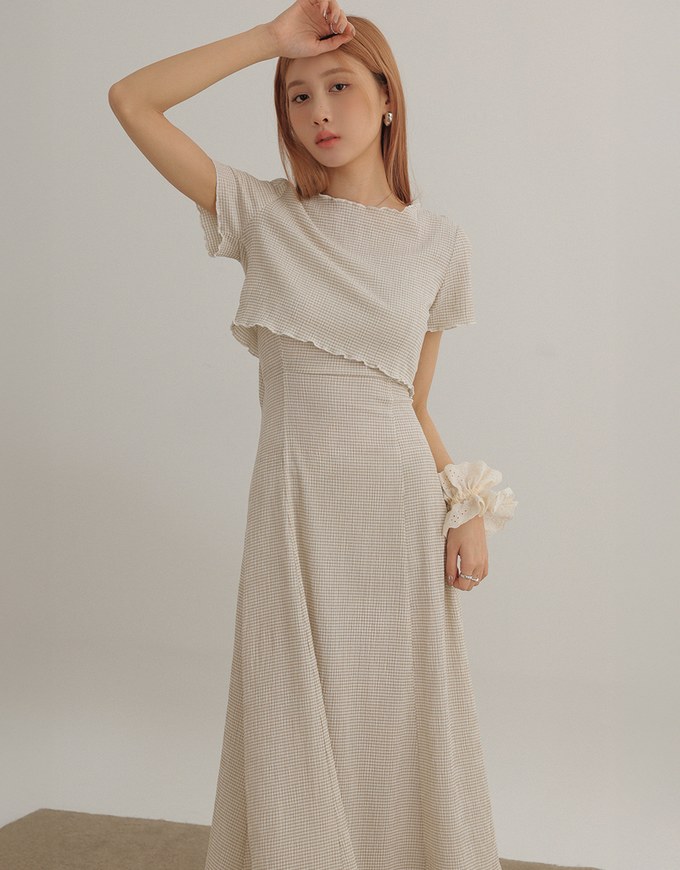 DRESS + TOP SET Checkered Ruched Front Blouse and Spaghetti Strap Midi Dress Set Wear