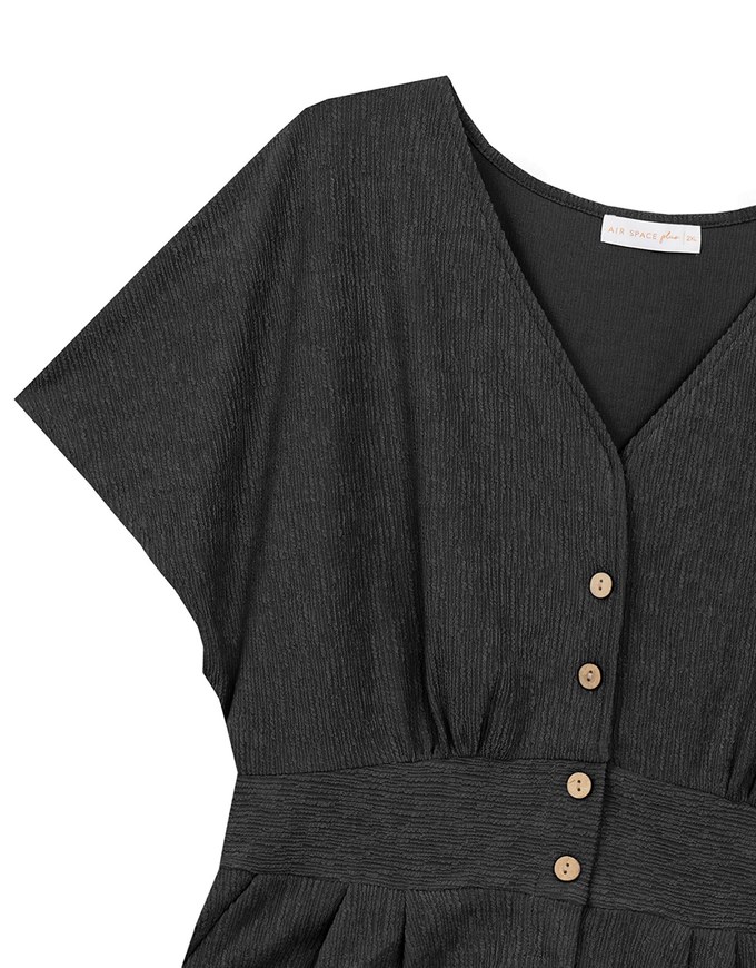 Soft Crinkle Textured V Neck Buttoned Front Jumpsuit