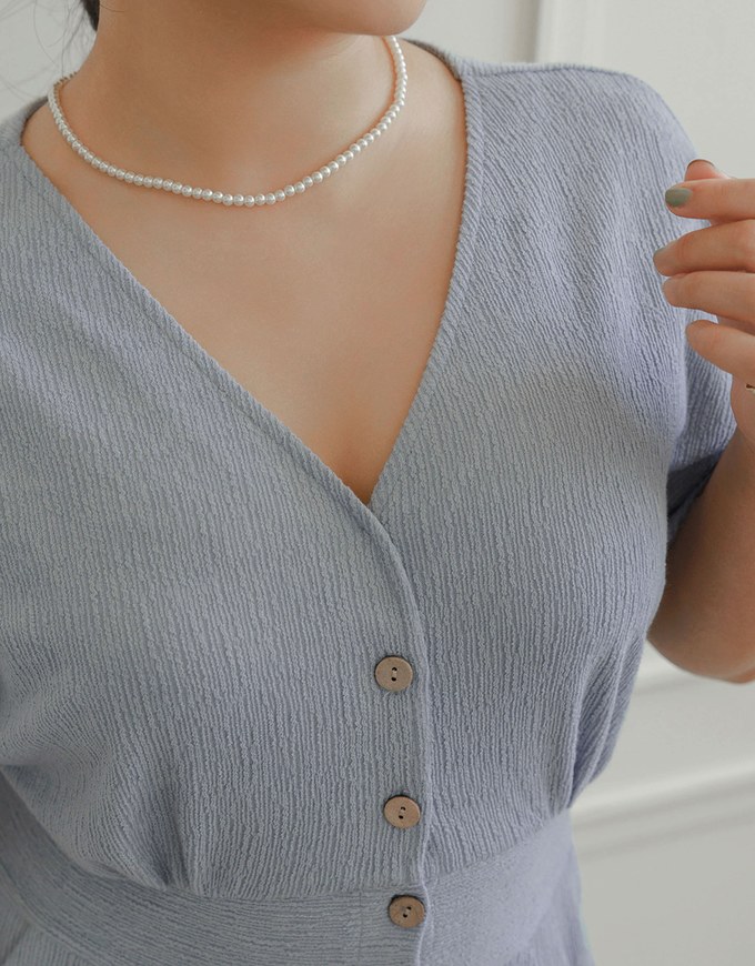 Soft Crinkle Textured V Neck Buttoned Front Jumpsuit