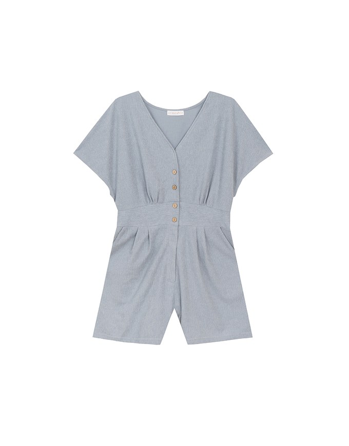 Soft Crinkle Textured V Neck Buttoned Front Jumpsuit