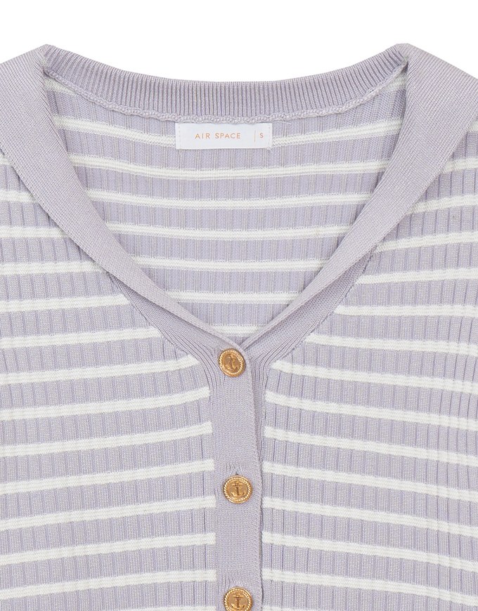 Cropped Knit Top with Striped Pattern and Sailor Collar