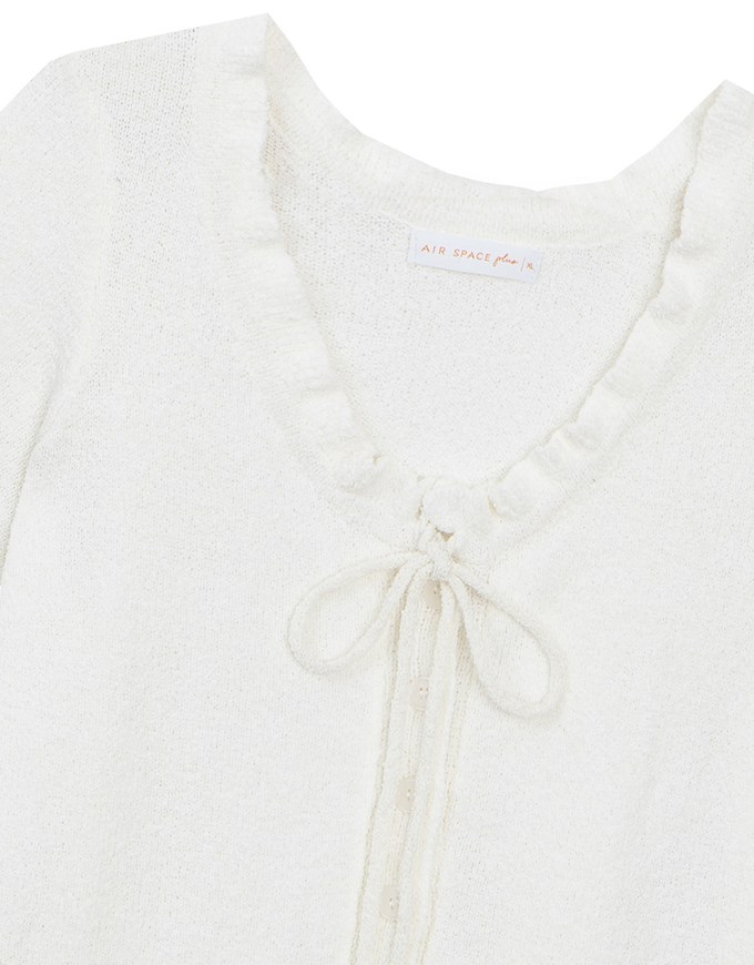 Ruffled Neckline Short Sleeve Knit Vest Top with Button Trim