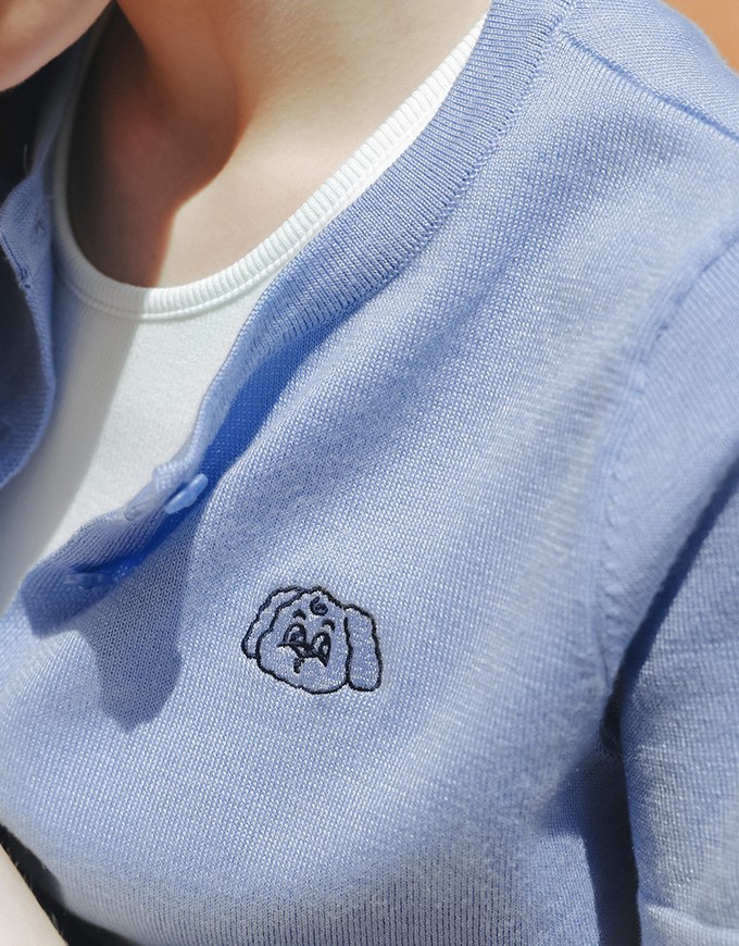 【Lyra & Toby】Embroidery Graphic Ribbed Buttoned Knit Cardigan Top