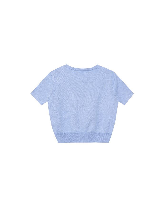 【Lyra & Toby】Embroidery Graphic Ribbed Buttoned Knit Cardigan Top