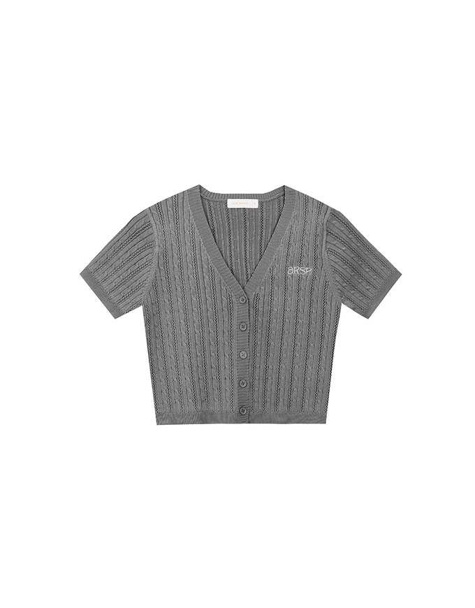 Cable Knit Cropped Cardigan Top with AIR SPACE Logo Embroidered