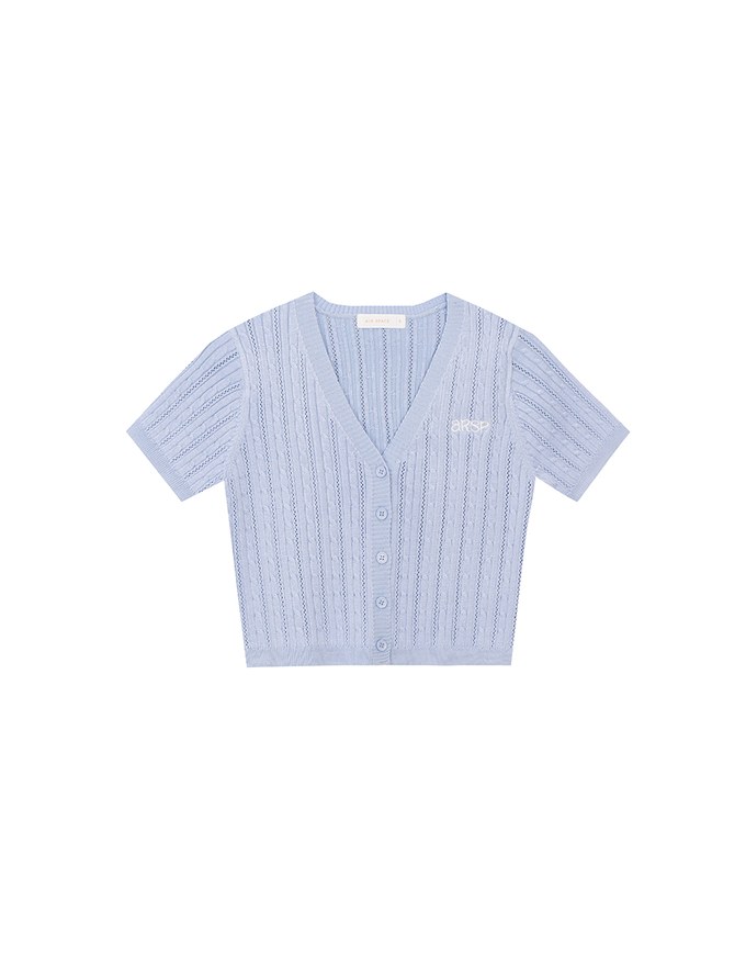 Cable Knit Cropped Cardigan Top with AIR SPACE Logo Embroidered