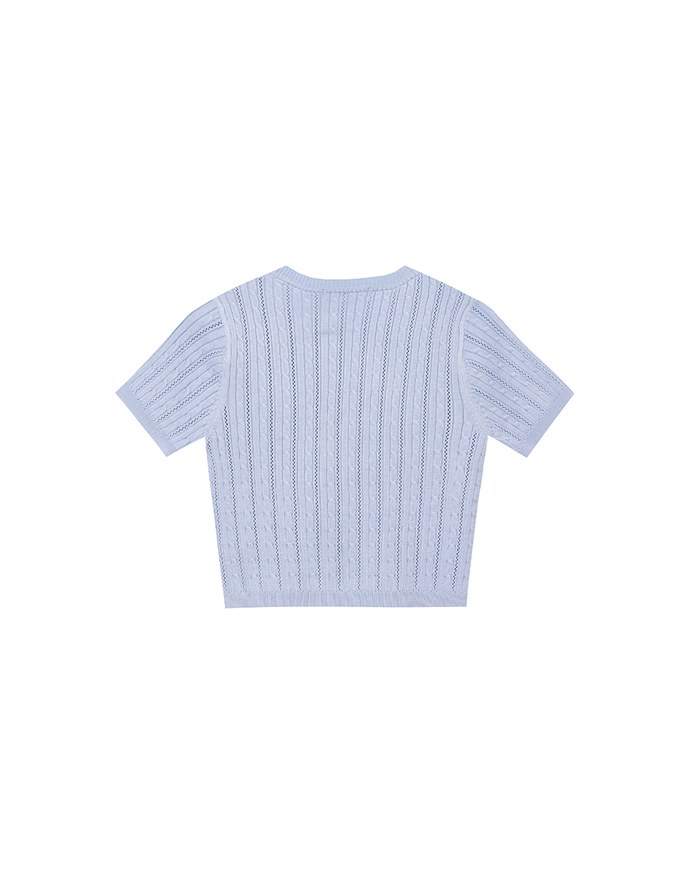 Cable Knit Cropped Cardigan Top with AIR SPACE Logo Embroidered