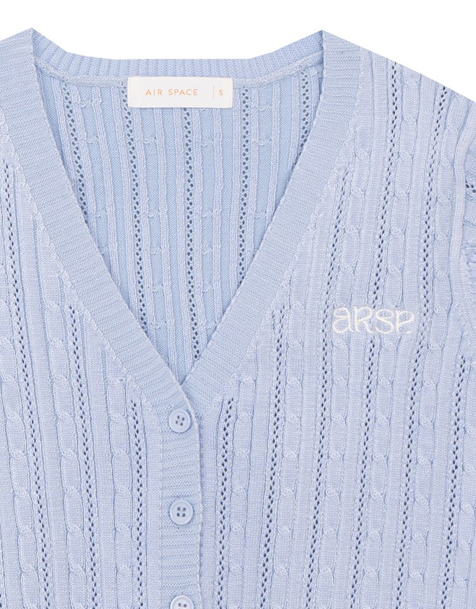 Cable Knit Cropped Cardigan Top with AIR SPACE Logo Embroidered