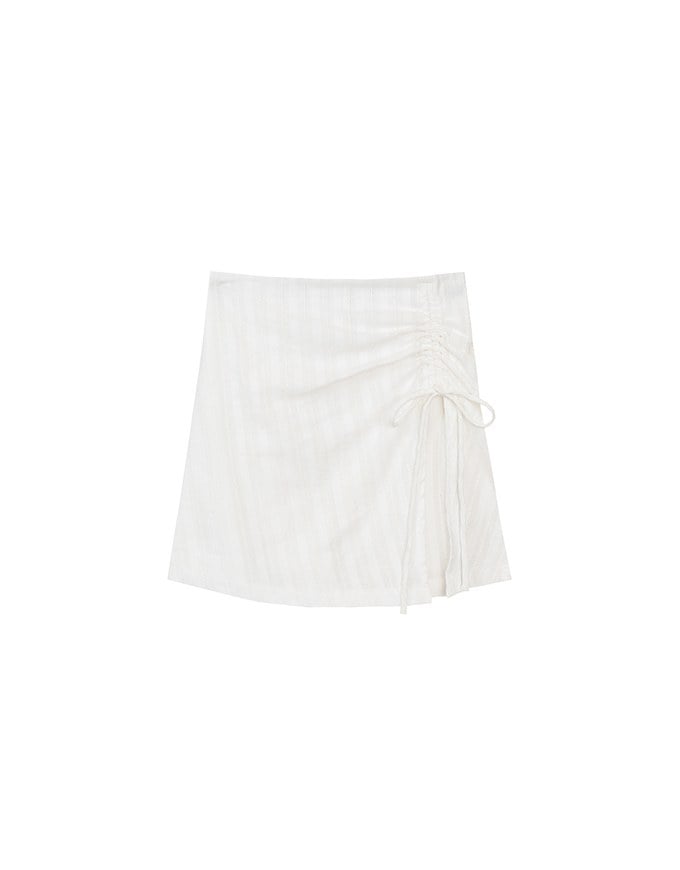 Textured Stripe Ruched Side Drawstring Mini Skorts