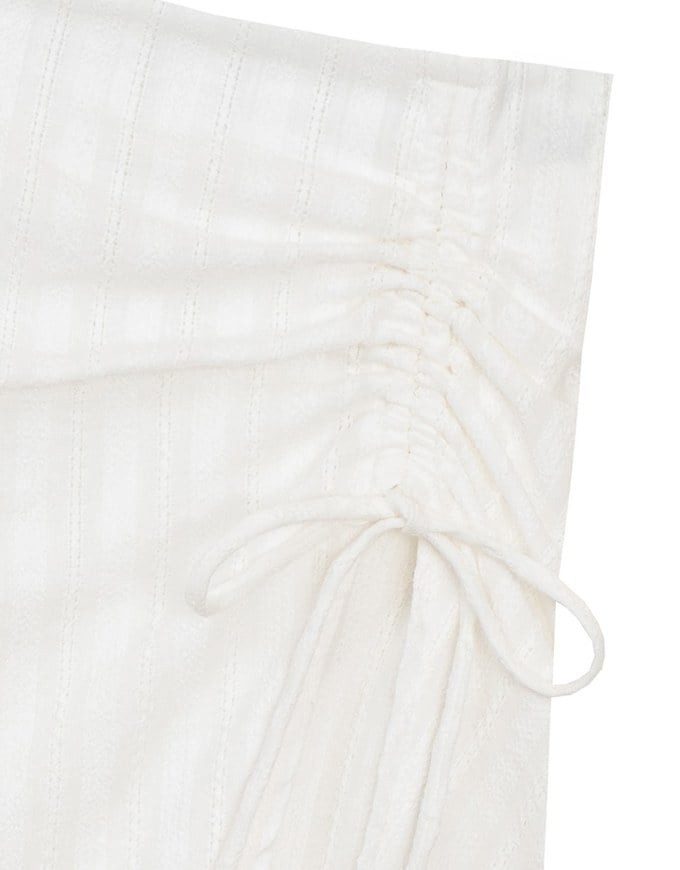 Textured Stripe Ruched Side Drawstring Mini Skorts