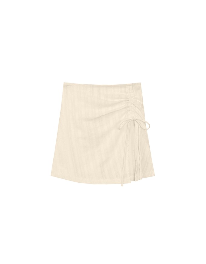 Textured Stripe Ruched Side Drawstring Mini Skorts