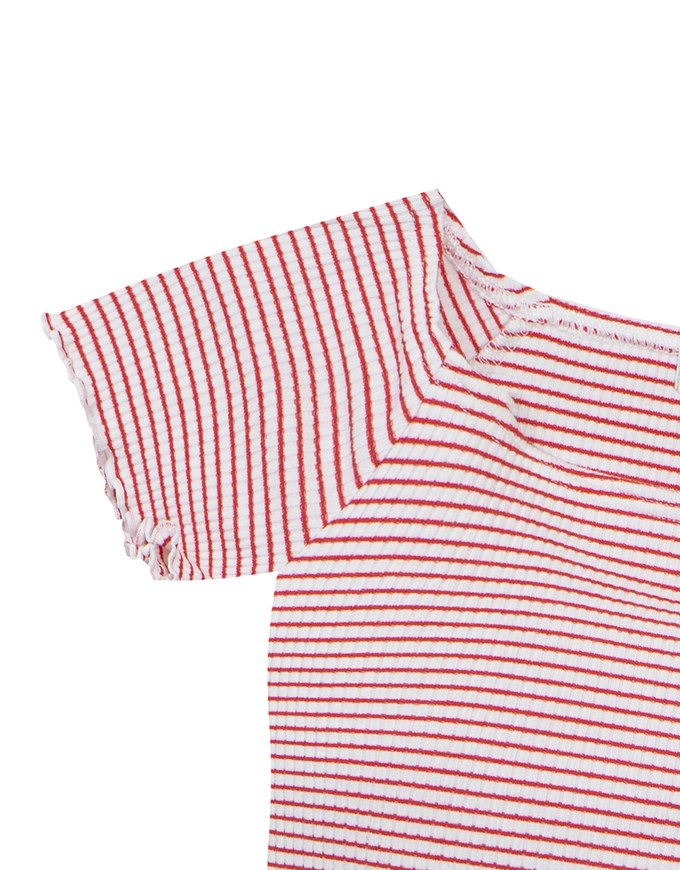 Striped Off Shoulder Lettuce Hem Padded Crop Top