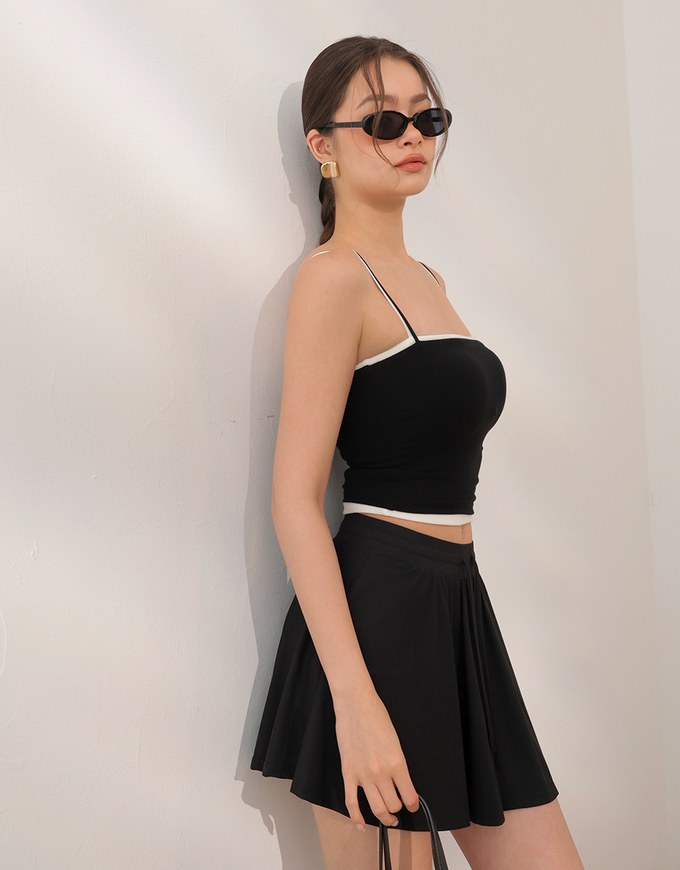 Basic Ribbed Slim Strap Crop Cami Top