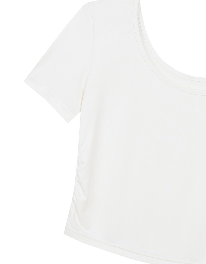 Basic Essential 2 Way Stretch Crop Tee with Side Ruching Detail
