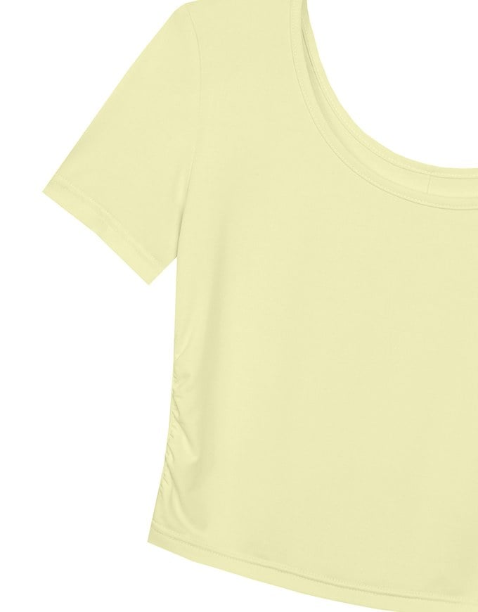 Basic Essential 2 Way Stretch Crop Tee with Side Ruching Detail